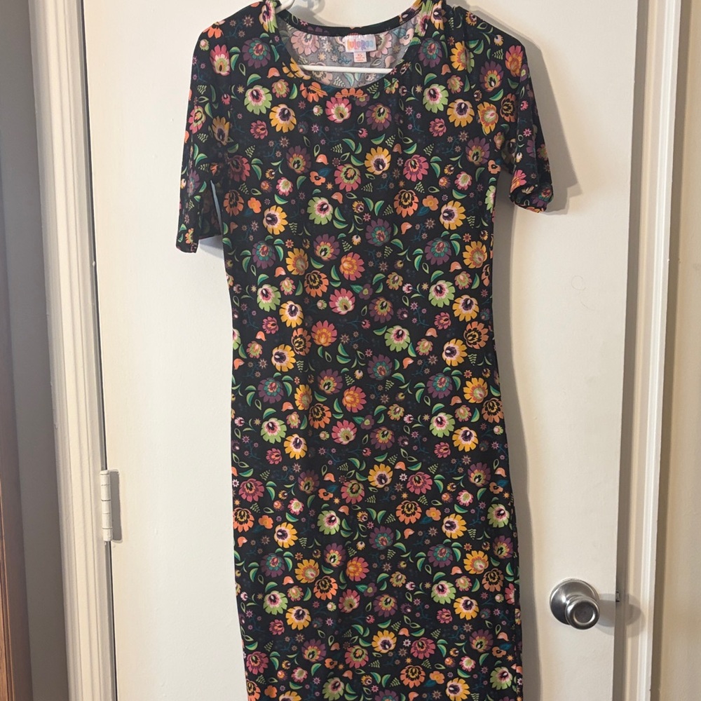 LuLaRoe Black Dress with Colorful Floral Design